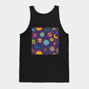 Cartoon Galaxy With Comets Asteroids Stars And Planets Tank Top